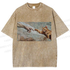 Unisex The Creation of Cat Printed Washed Tee