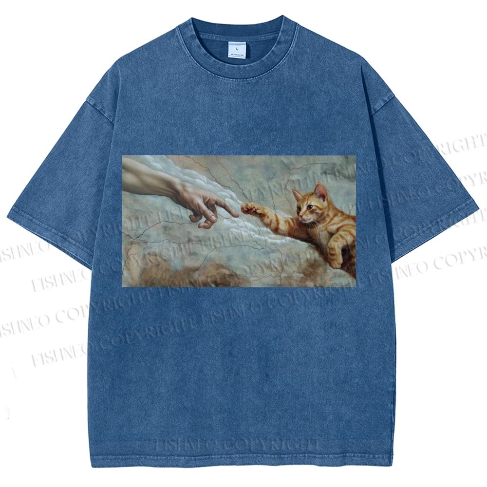 Unisex The Creation of Cat Printed Washed Tee