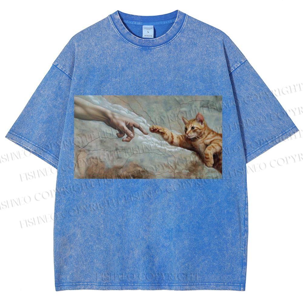 Unisex The Creation of Cat Printed Washed Tee