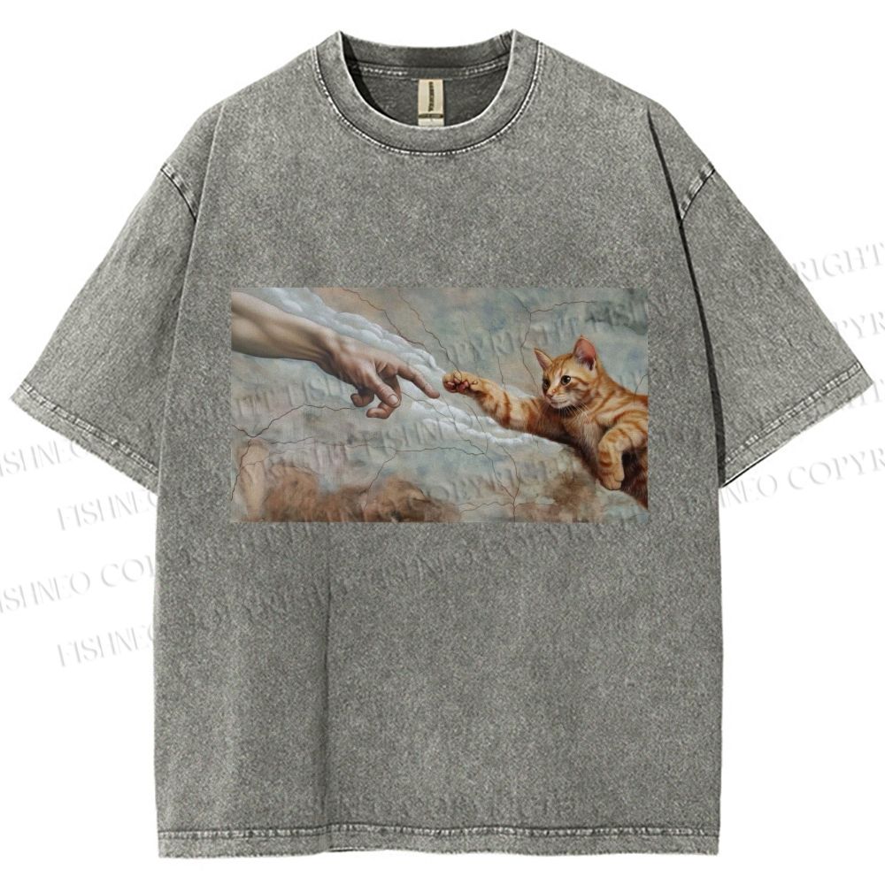 Unisex The Creation of Cat Printed Washed Tee