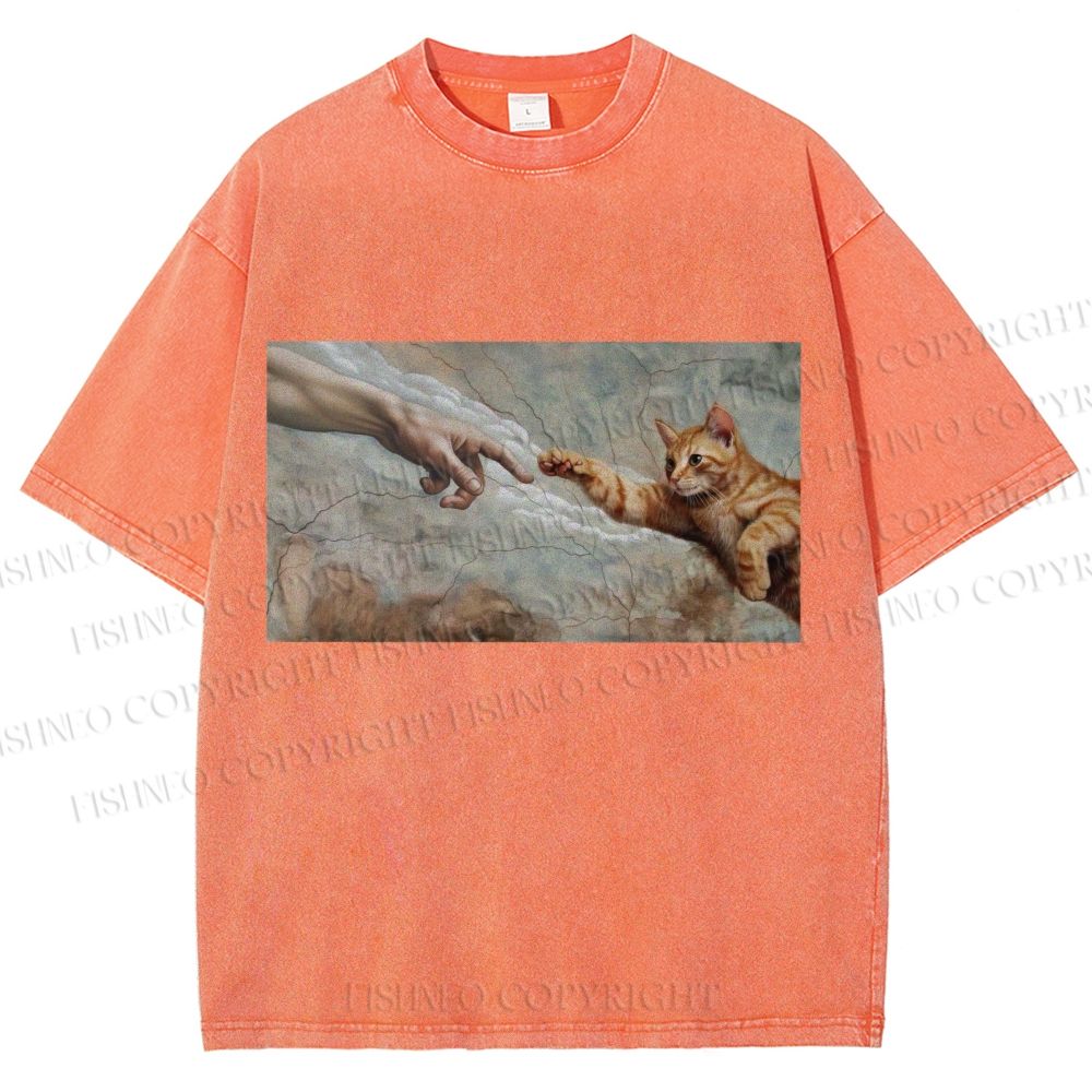 Unisex The Creation of Cat Printed Washed Tee
