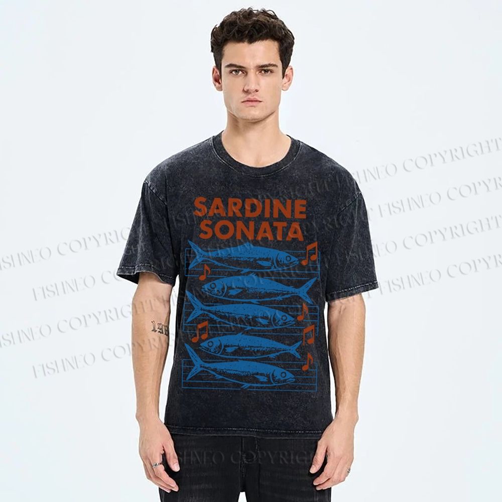 Unisex Sardines Sheet Music Printed Washed Tee