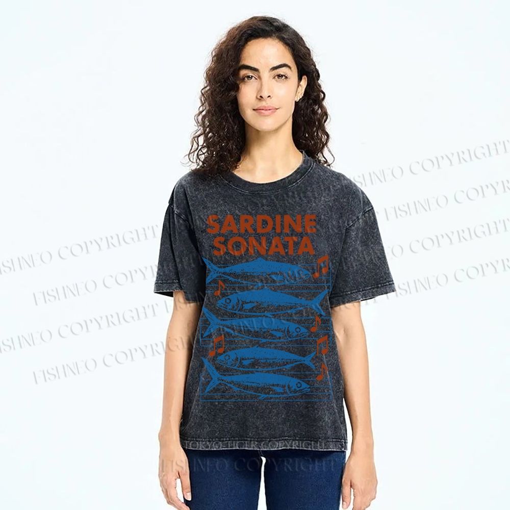 Unisex Sardines Sheet Music Printed Washed Tee