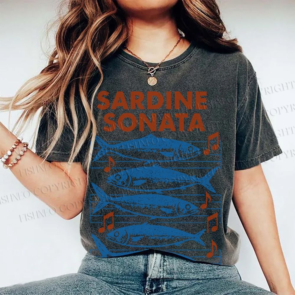 Unisex Sardines Sheet Music Printed Washed Tee