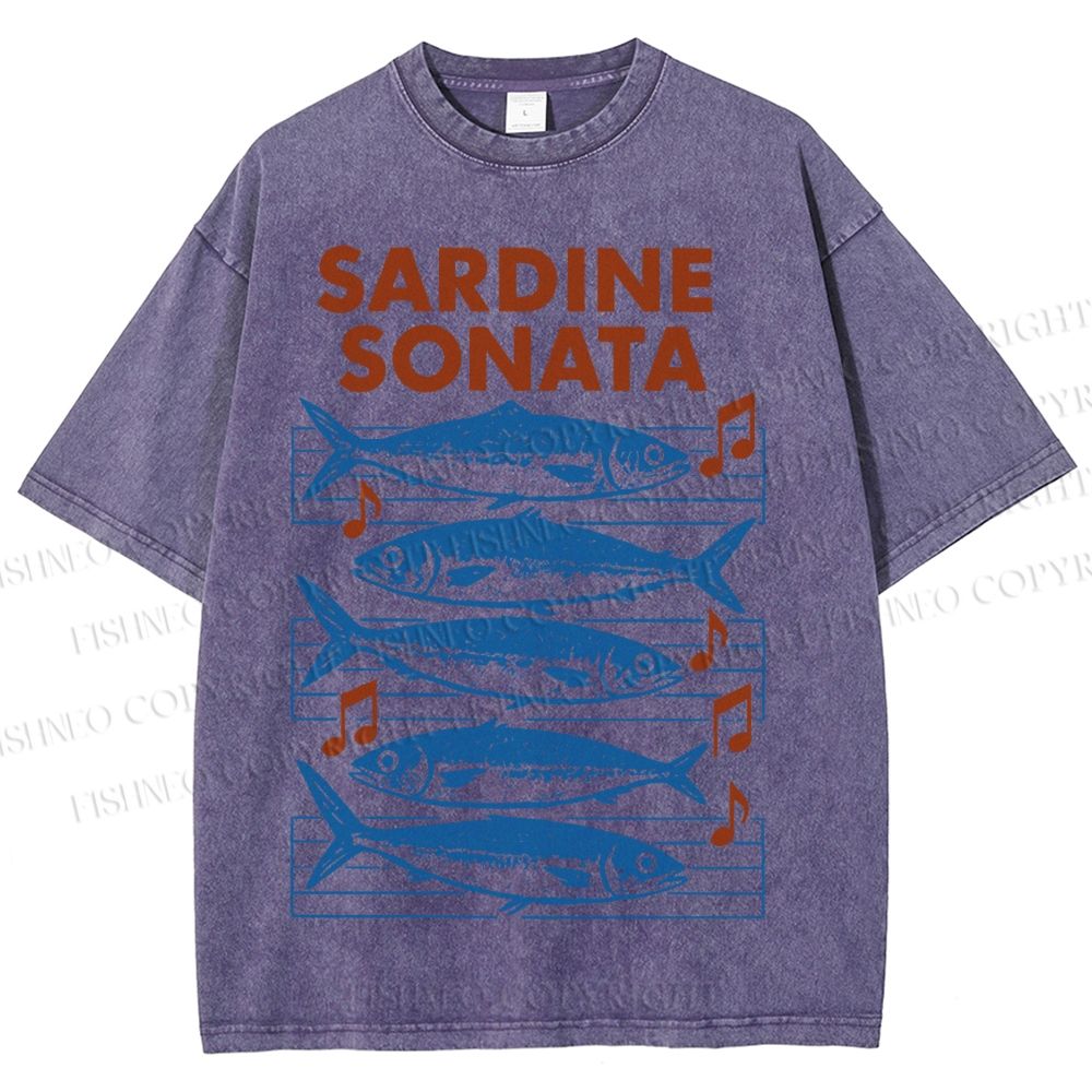 Unisex Sardines Sheet Music Printed Washed Tee