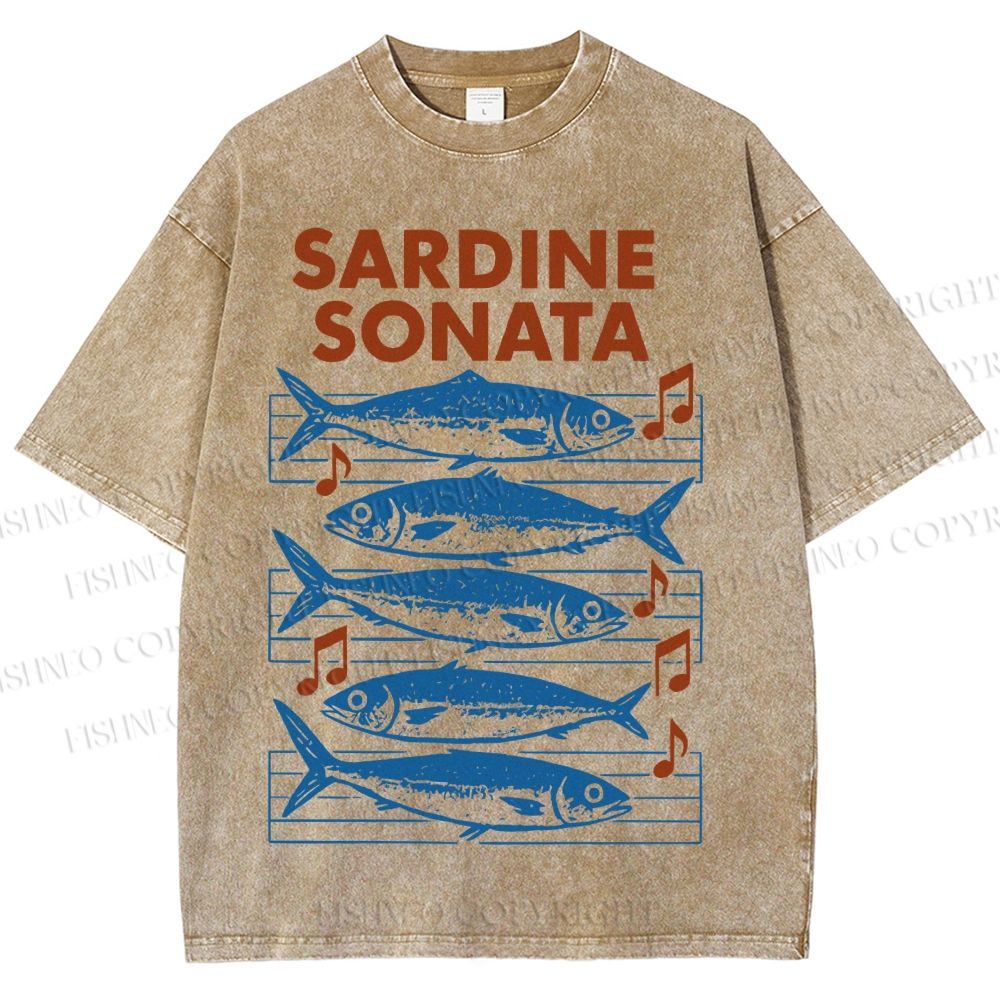 Unisex Sardines Sheet Music Printed Washed Tee