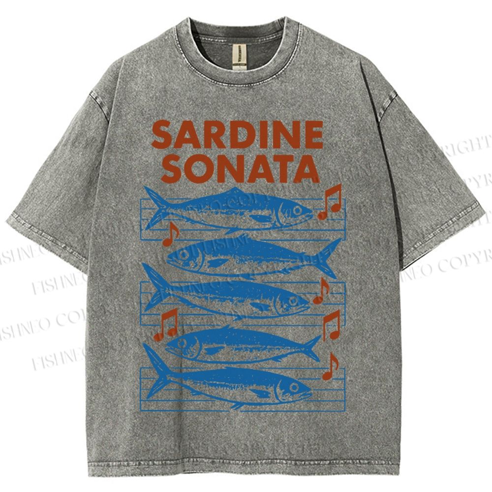 Unisex Sardines Sheet Music Printed Washed Tee