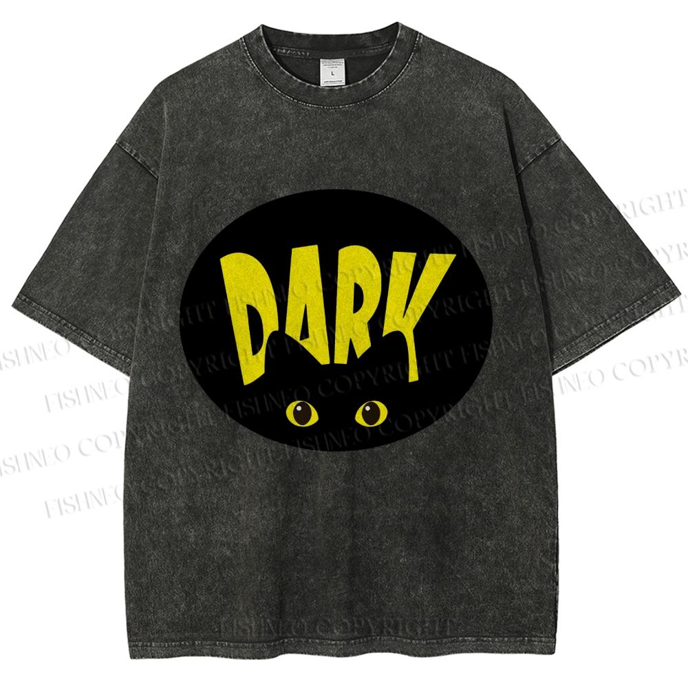 Unisex Dark Cat Printed Washed Tee