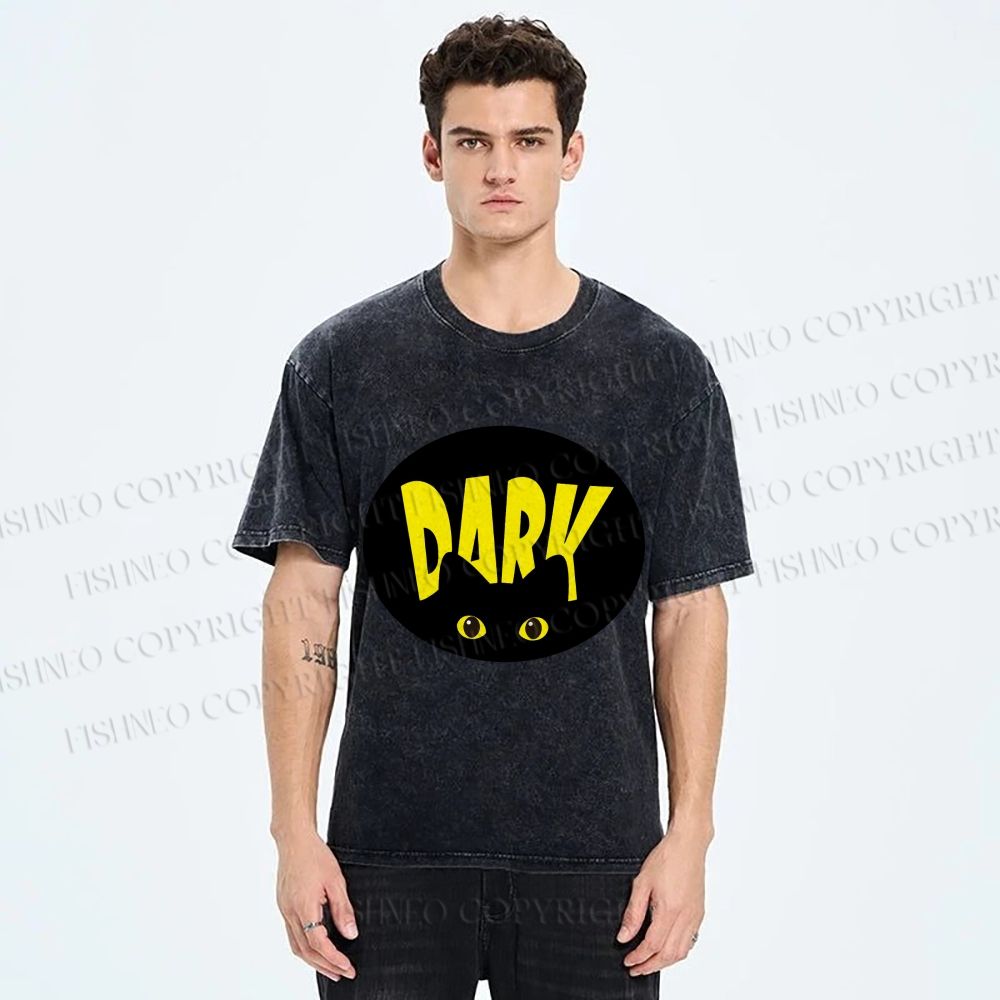 Unisex Dark Cat Printed Washed Tee