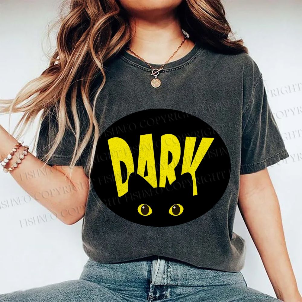 Unisex Dark Cat Printed Washed Tee