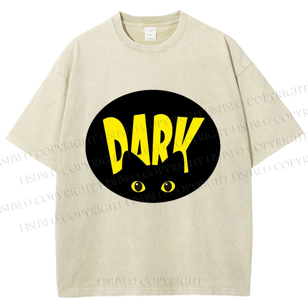 Unisex Dark Cat Printed Washed Tee