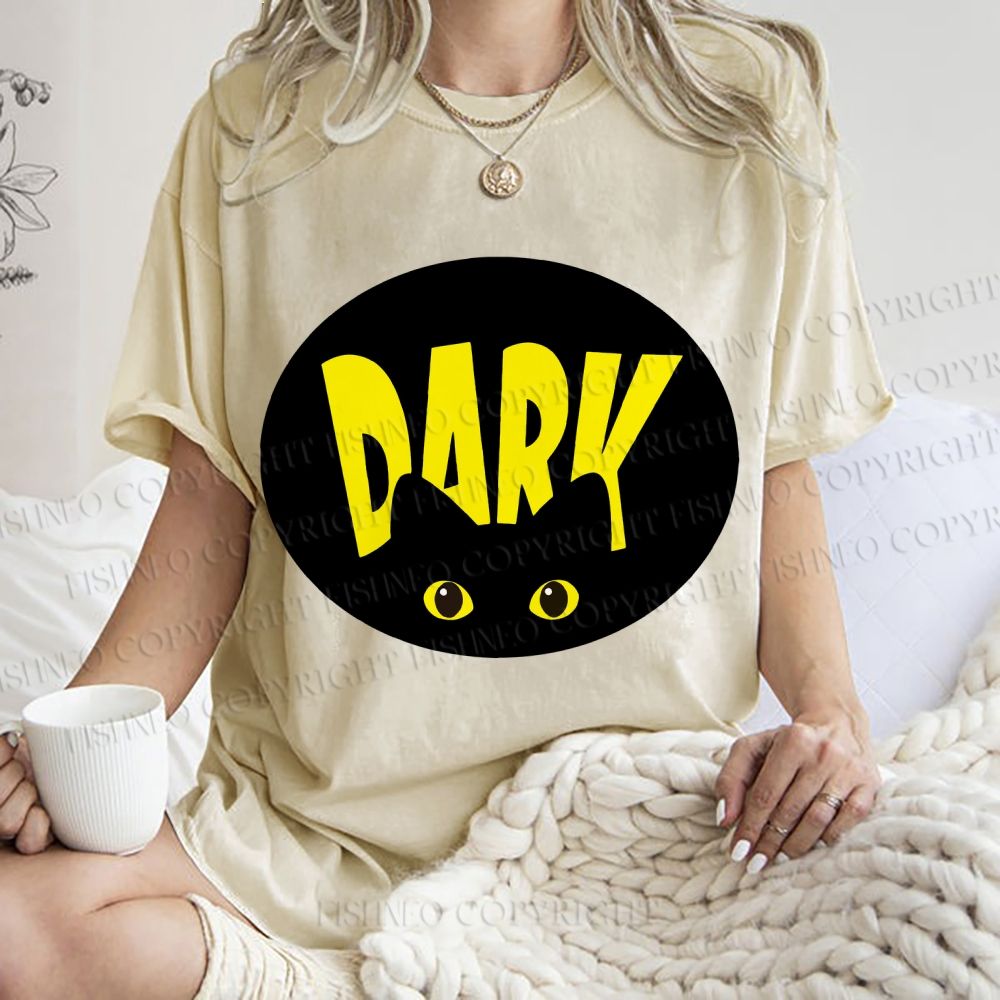 Unisex Dark Cat Printed Washed Tee