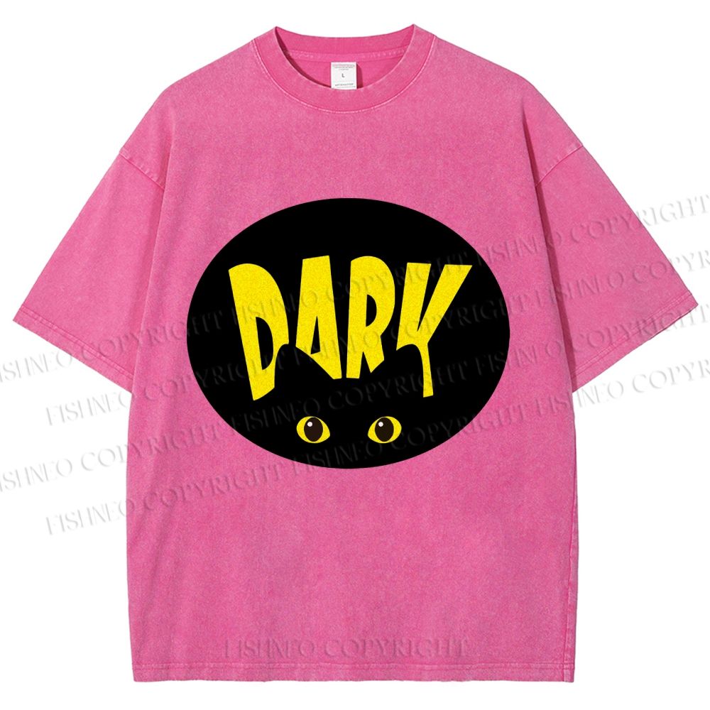 Unisex Dark Cat Printed Washed Tee