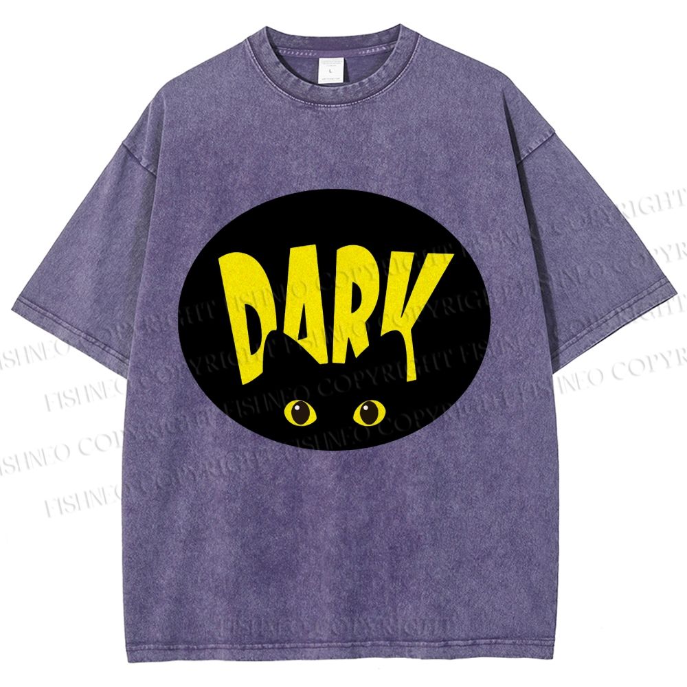 Unisex Dark Cat Printed Washed Tee