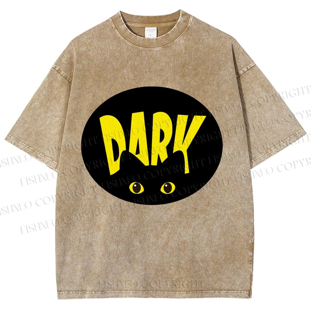 Unisex Dark Cat Printed Washed Tee