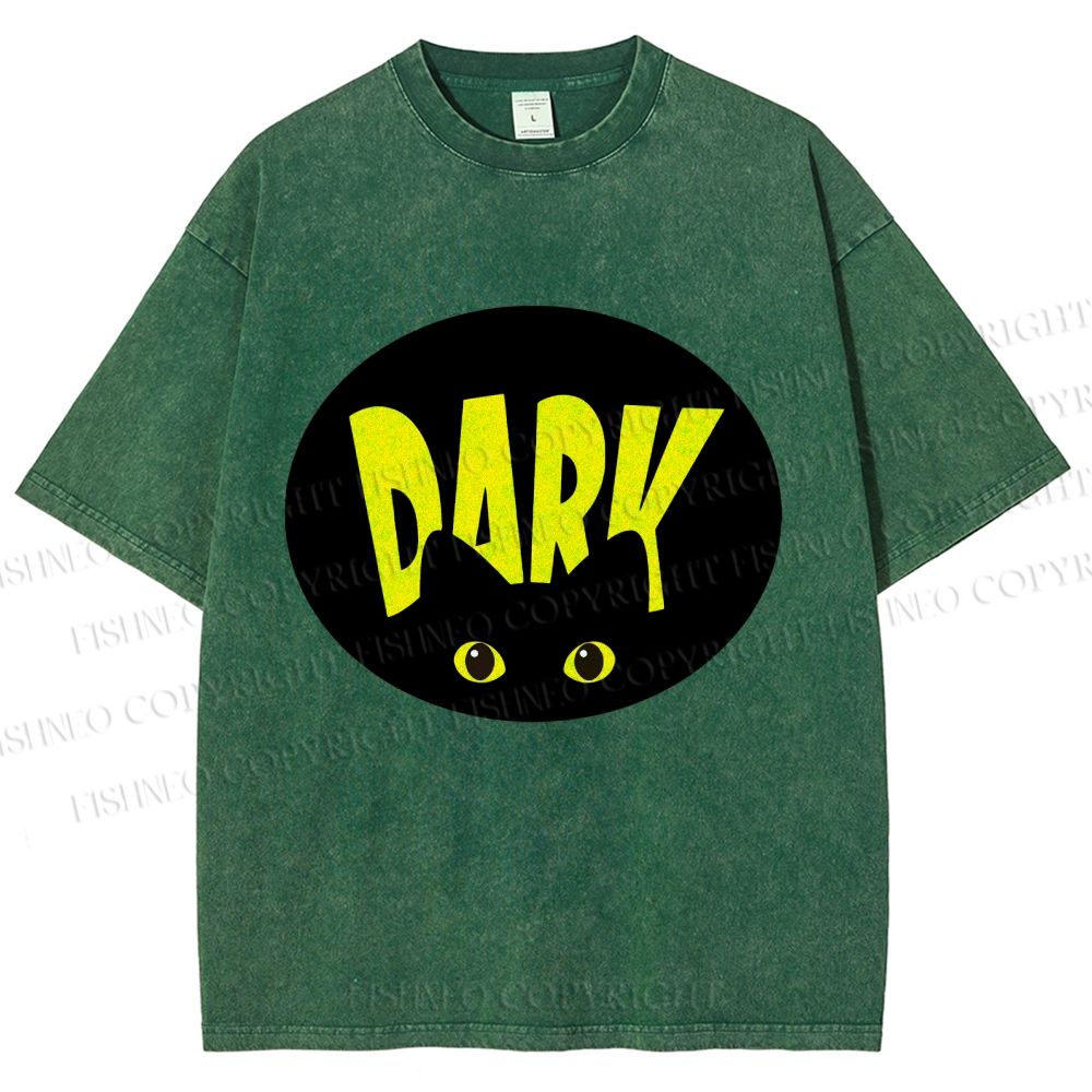 Unisex Dark Cat Printed Washed Tee