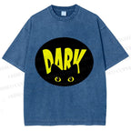 Unisex Dark Cat Printed Washed Tee