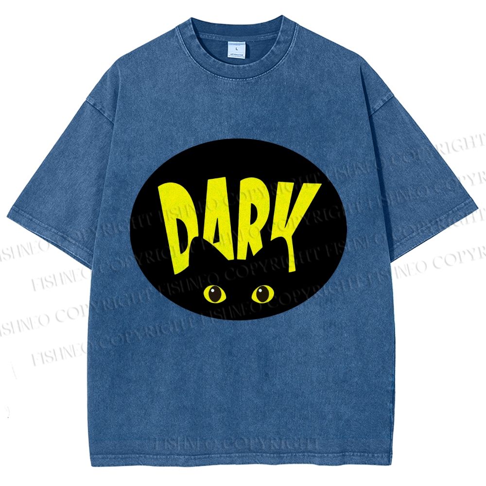 Unisex Dark Cat Printed Washed Tee