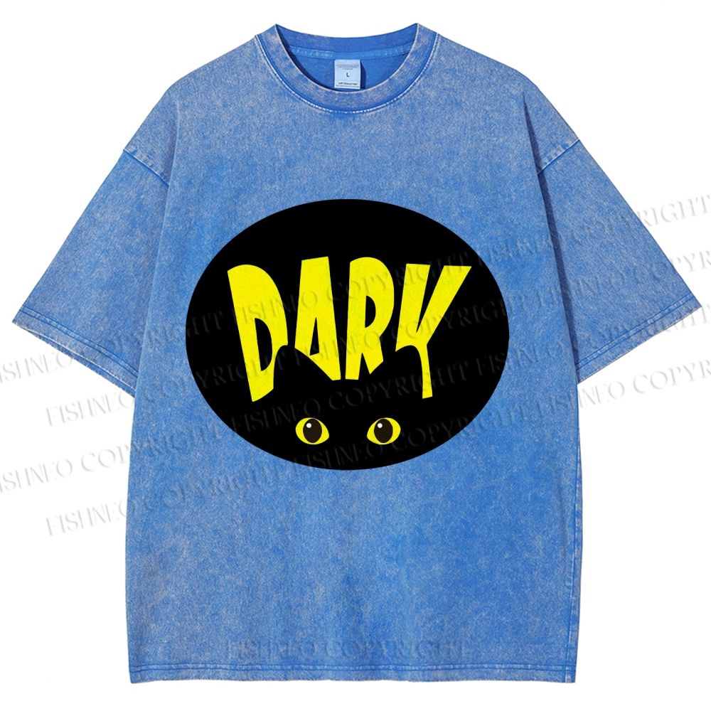 Unisex Dark Cat Printed Washed Tee