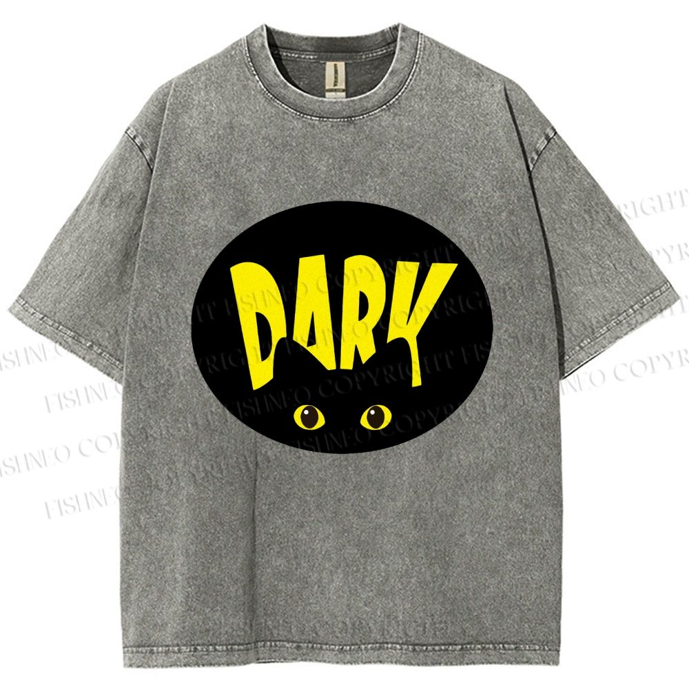 Unisex Dark Cat Printed Washed Tee