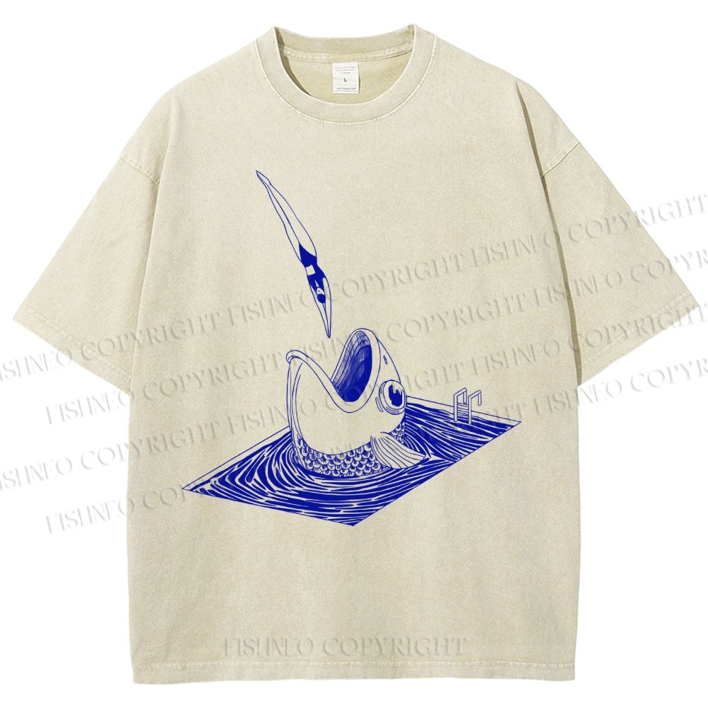 Unisex Jump Into Fish Printed Washed Tee