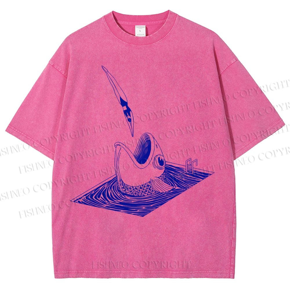Unisex Jump Into Fish Printed Washed Tee