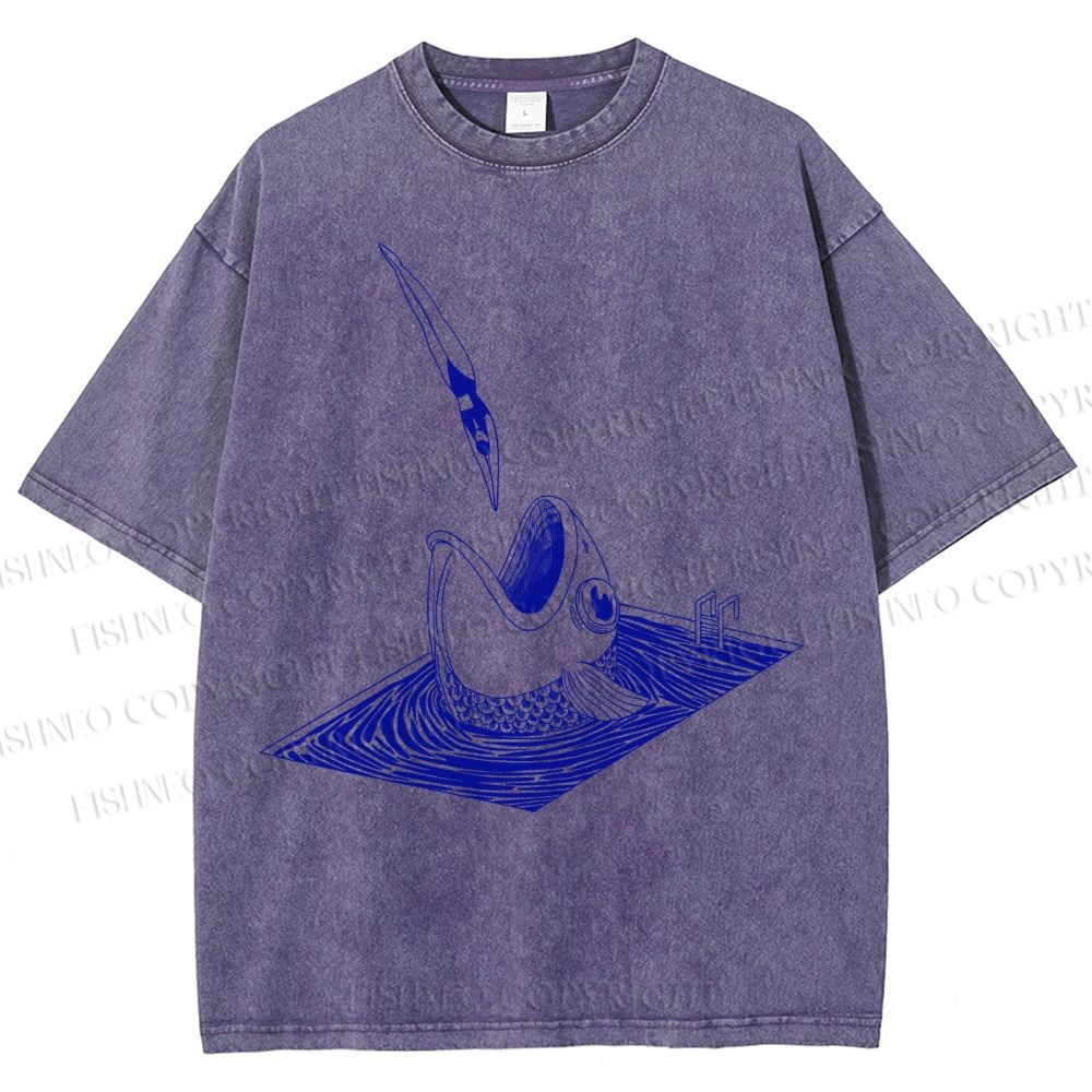 Unisex Jump Into Fish Printed Washed Tee