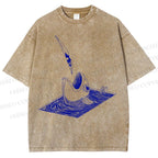 Unisex Jump Into Fish Printed Washed Tee