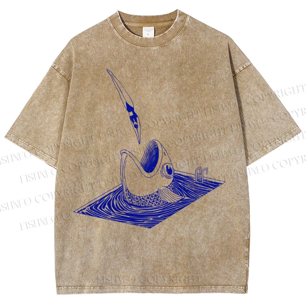 Unisex Jump Into Fish Printed Washed Tee
