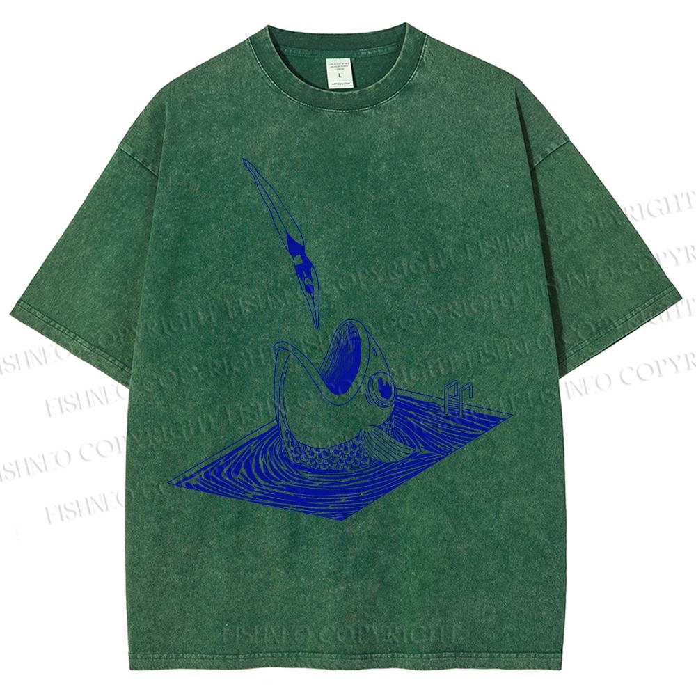 Unisex Jump Into Fish Printed Washed Tee