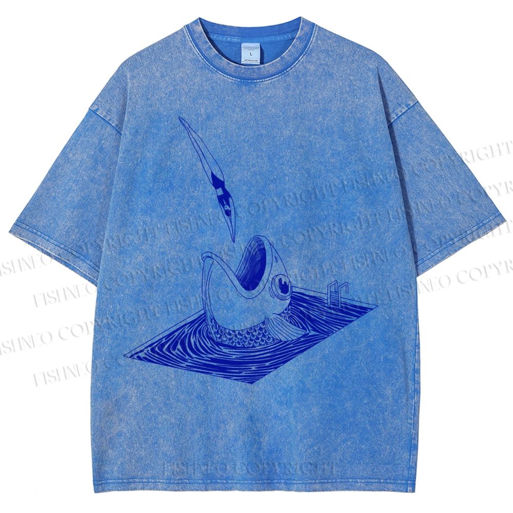 Unisex Jump Into Fish Printed Washed Tee