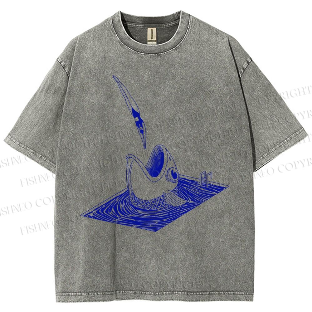Unisex Jump Into Fish Printed Washed Tee