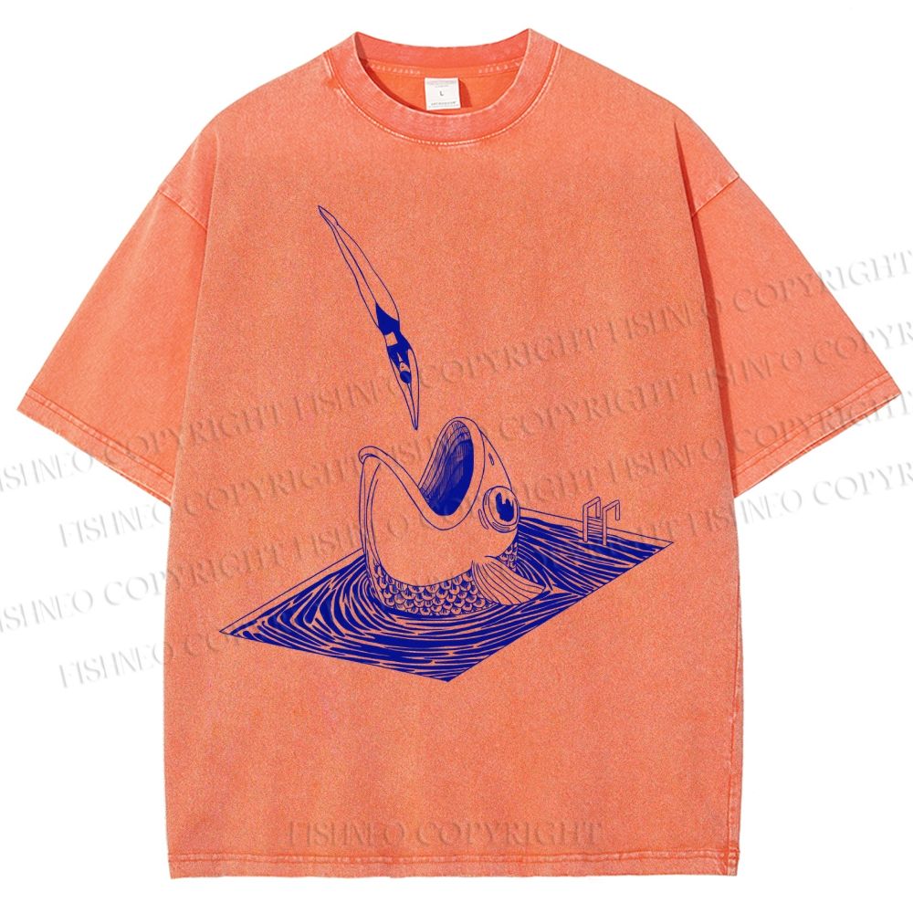 Unisex Jump Into Fish Printed Washed Tee