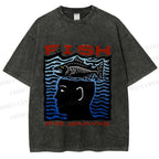 Unisex Vintage Fish For Brain Printed Washed Tee