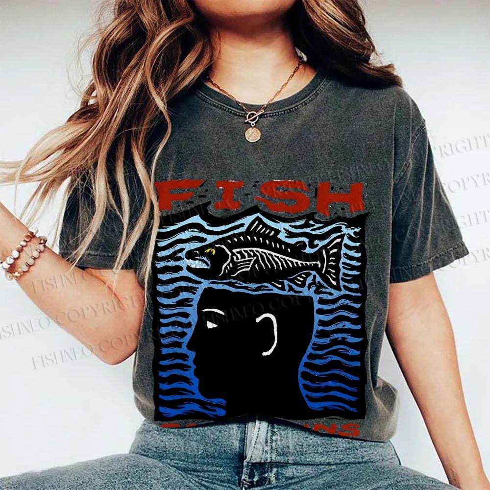 Unisex Vintage Fish For Brain Printed Washed Tee
