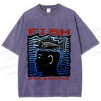 Unisex Vintage Fish For Brain Printed Washed Tee