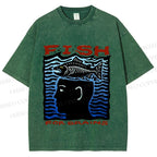 Unisex Vintage Fish For Brain Printed Washed Tee