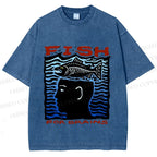 Unisex Vintage Fish For Brain Printed Washed Tee