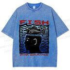 Unisex Vintage Fish For Brain Printed Washed Tee