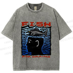 Unisex Vintage Fish For Brain Printed Washed Tee