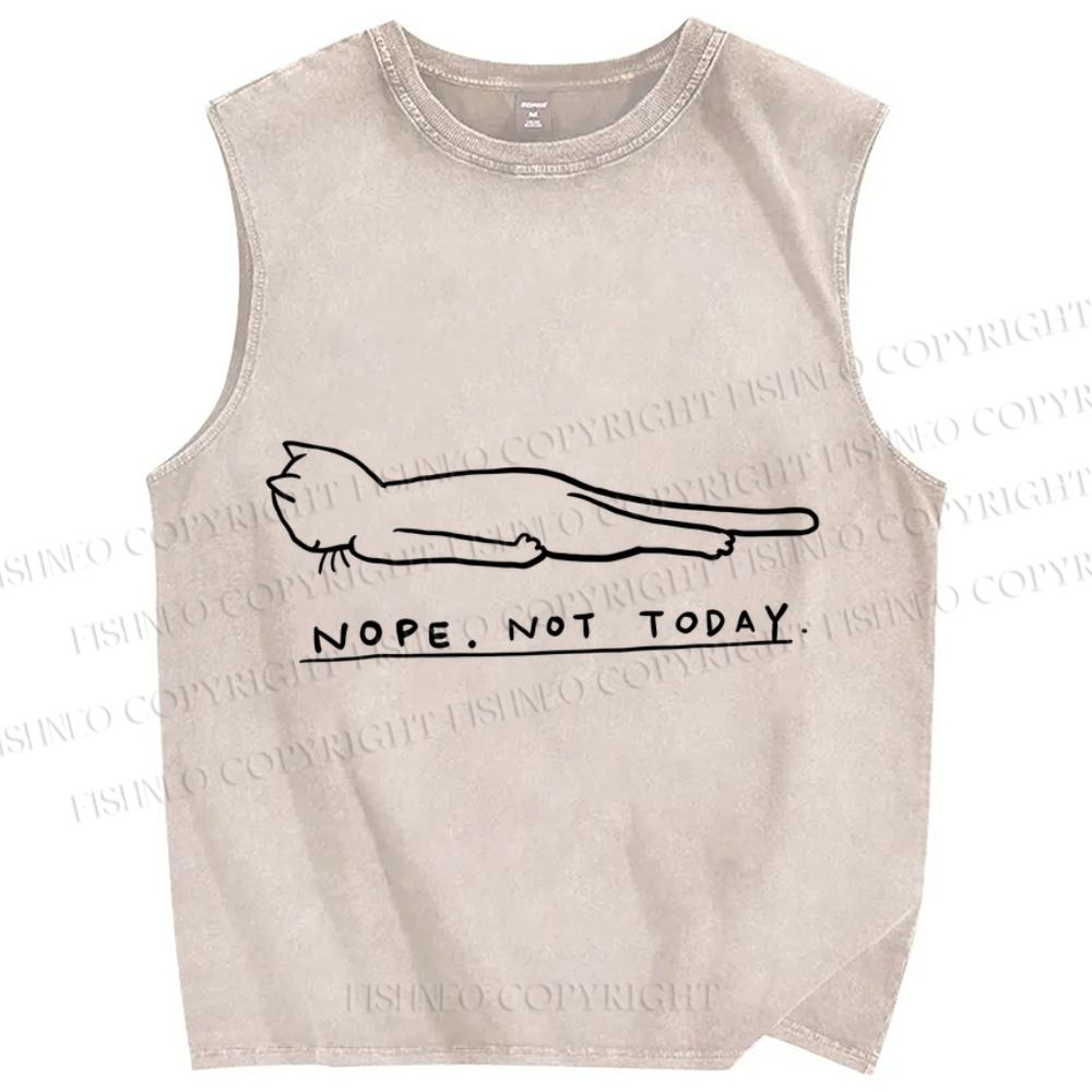 Unisex Funny Cat Nope Not Today Printed Washed Tank Top