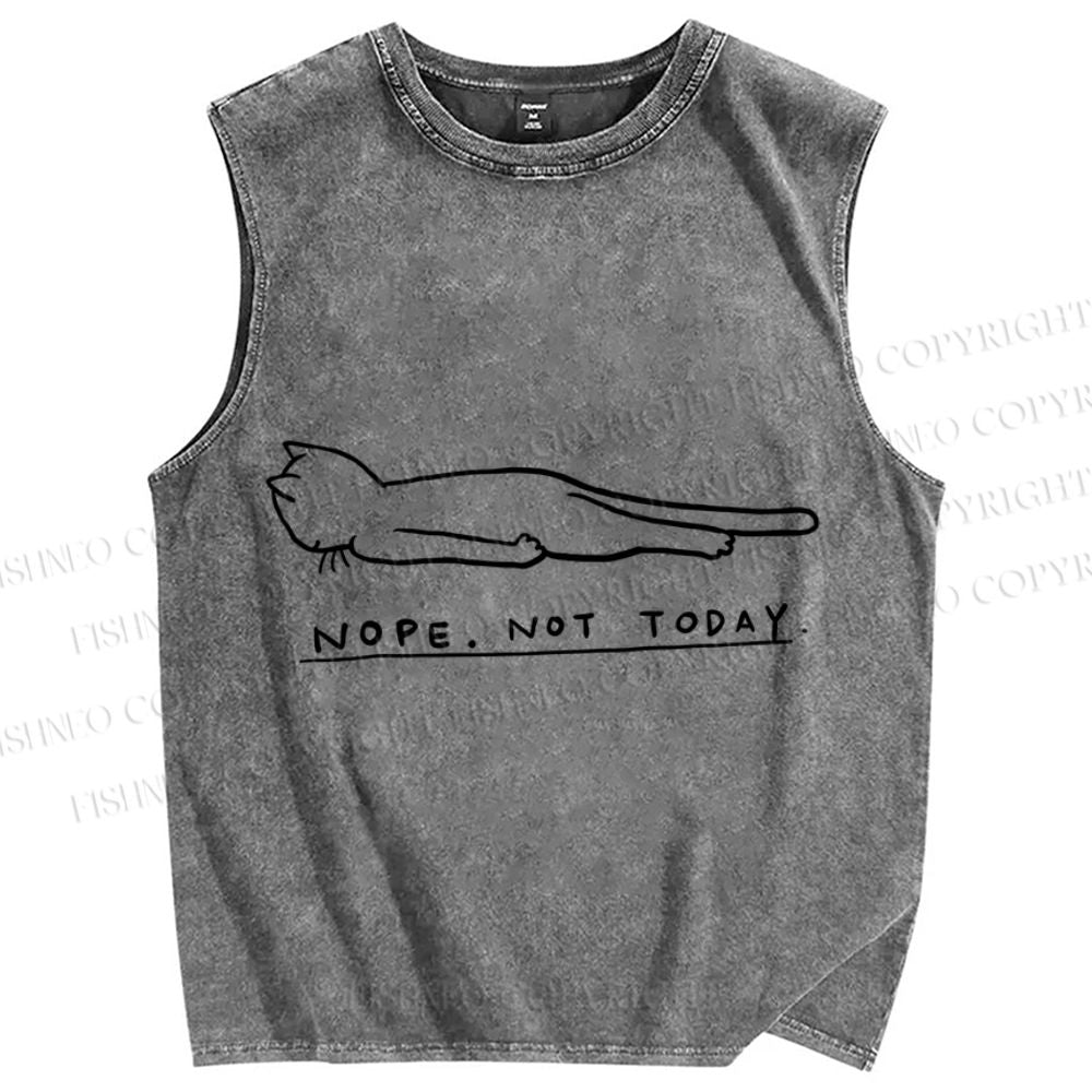 Unisex Funny Cat Nope Not Today Printed Washed Tank Top