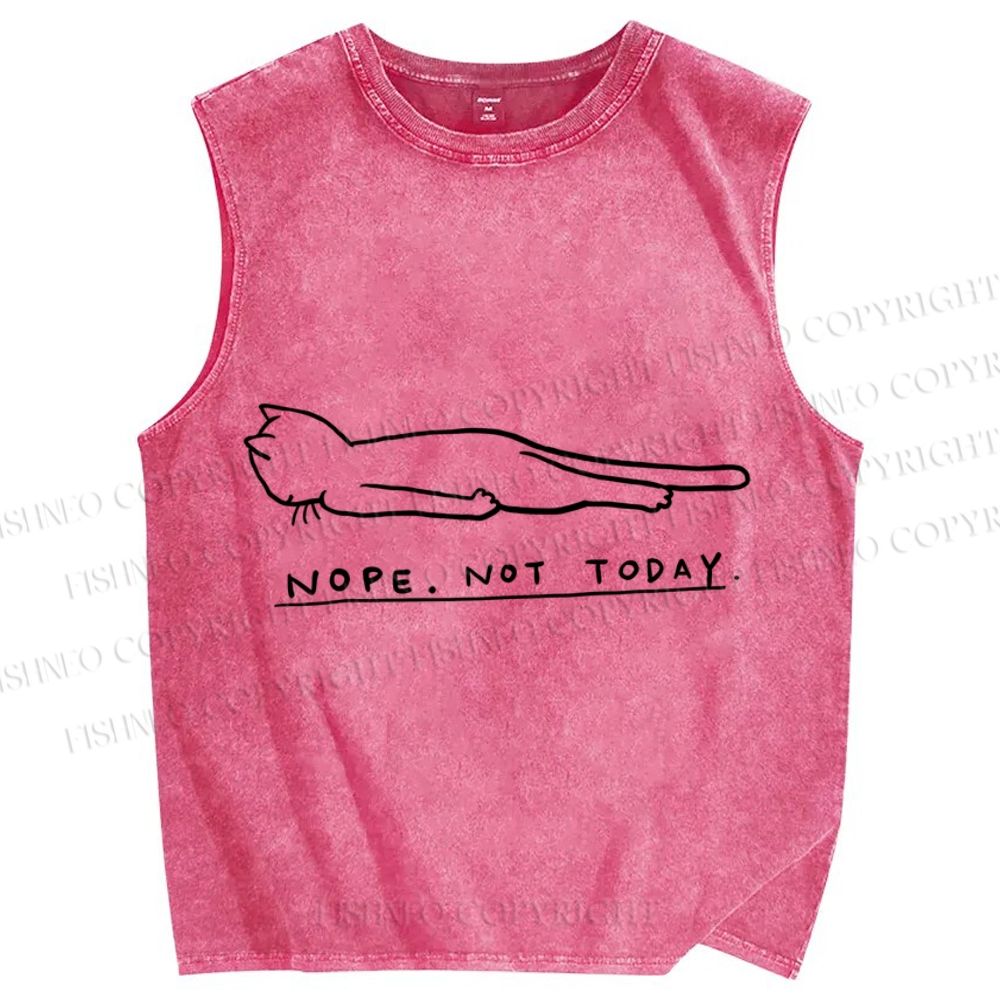 Unisex Funny Cat Nope Not Today Printed Washed Tank Top