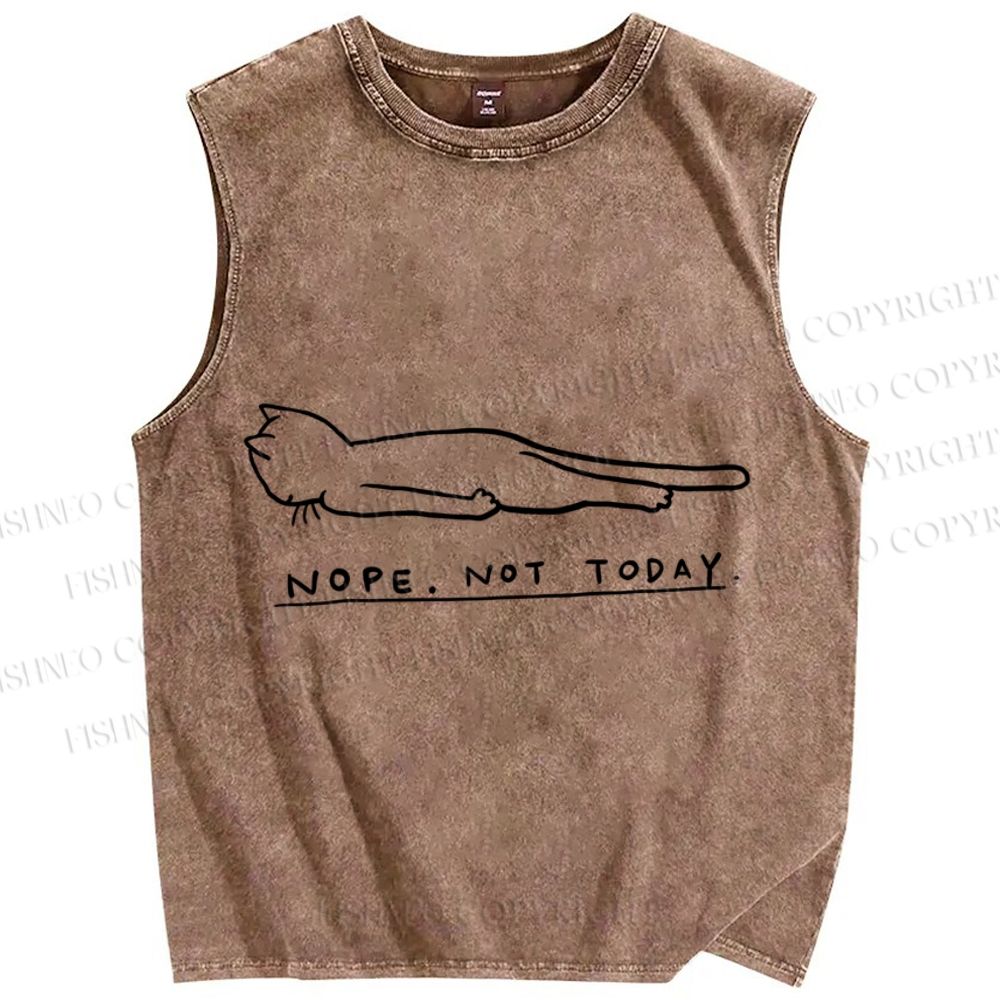 Unisex Funny Cat Nope Not Today Printed Washed Tank Top