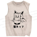 Unisex Funny Cat In Glass Printed Washed Tank Top