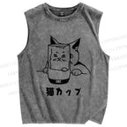 Unisex Funny Cat In Glass Printed Washed Tank Top