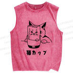 Unisex Funny Cat In Glass Printed Washed Tank Top