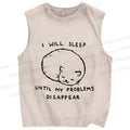 Unisex Cat Sleep Until Problem Disappear Printed Washed Tank Top