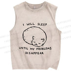 Unisex Cat Sleep Until Problem Disappear Printed Washed Tank Top