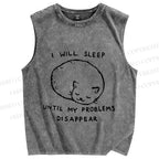 Unisex Cat Sleep Until Problem Disappear Printed Washed Tank Top